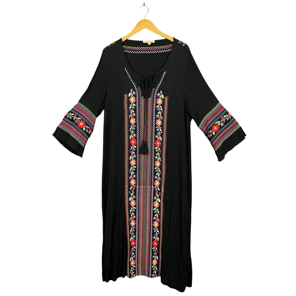 Gibson Latimer Maxi Dress Womens‎ L Embroidered Boho Rayon Mediterranean Resort